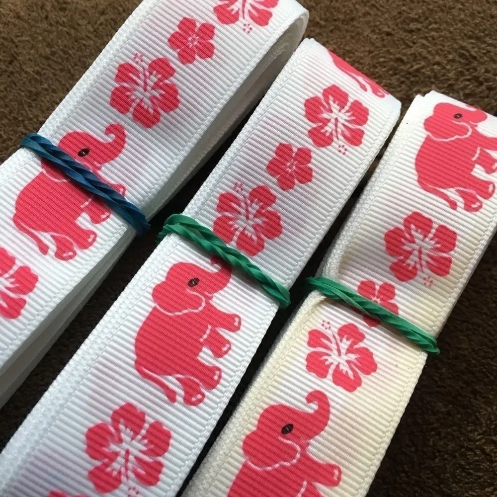 5/$20 grosgrain Ribbon 7/8” 5 yard elephants pink